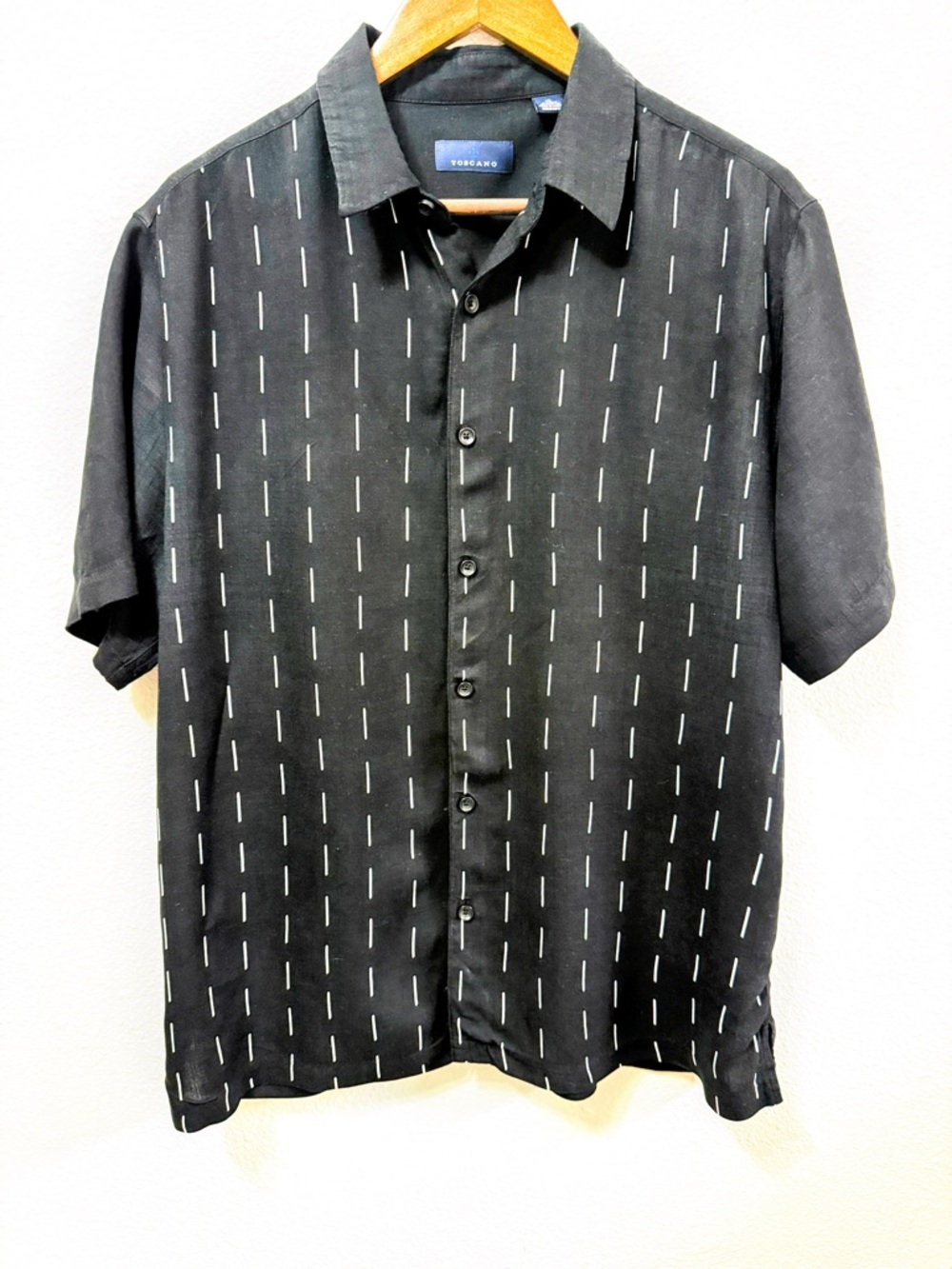 Toscano Black Silk Blend Short Sleeve Button Up Shirt XL Dash Print